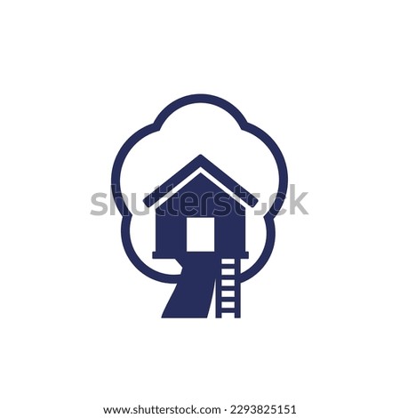 treehouse icon on white, cabin on a tree