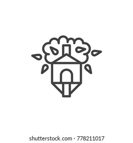Treehouse line icon, outline vector sign, linear style pictogram isolated on white. House on tree symbol, logo illustration. Editable stroke