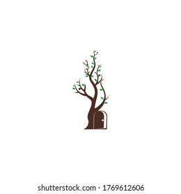 Treehouse modern logo, home symbol vector, illustration open door, nature design.
