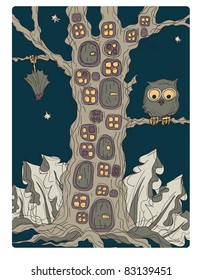 Tree-house and Owl