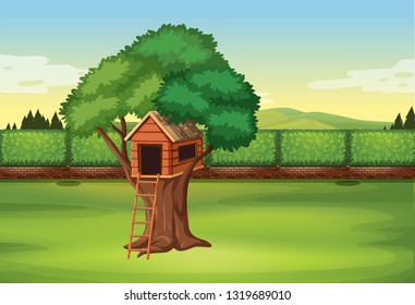 Treehouse en la ilustración de la escena del parque