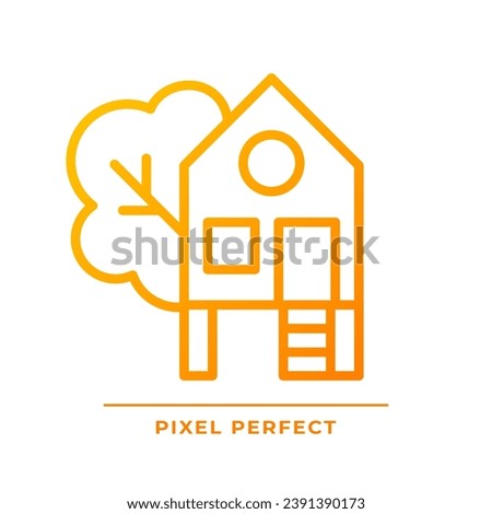 Treehouse pixel perfect gradient linear vector icon. Building constructed on tree. Forest house for recreation. Thin line color symbol. Modern style pictogram. Vector isolated outline drawing