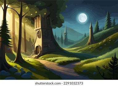 A treehouse is a rustic and whimsical structure supported by a tree trunk and accessible via a rope ladder. The wooden beams and thatched roof create a cozy interior, while the breathtaking views and 