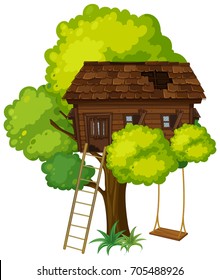 Treehouse with swing on the tree illustration