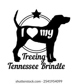 Treeing Tennessee Brindle silueta de perro, me encanta mi perro, perro, razas de perro, logotipo, Vector, silueta, animal, ilustración, icono, signo, negro, mascota,