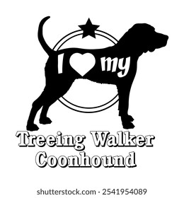 Treeing Walker Coonhound. cão silhueta, eu amo meu cão, cão, raças de cães, logotipo, vetor, silhueta, animal, ilustração, ícone, sinal, preto, animal de estimação,