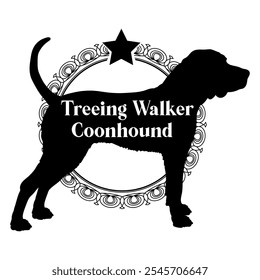 Treeing Walker Coonhound cão silhueta, cão, raças de cães, vetor, silhueta, design de logotipo, animal, ilustração, ícone, sinal, preto, pet