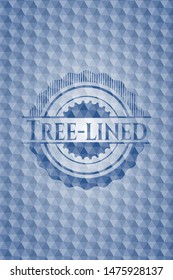 Tree-lined blue badge with geometric pattern background. Vector Illustration. Detailed.
