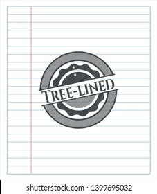 Tree-lined draw with pencil effect. Vector Illustration. Detailed.