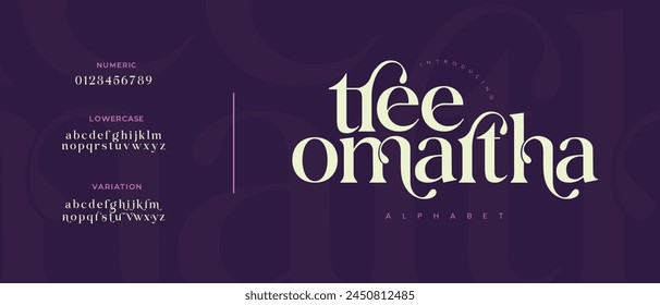 Treeomartha elegant Font Uppercase Lowercase and Number. Classic Lettering Minimal Fashion Designs. Typography modern serif fonts regular decorative vintage concept. vector illustration