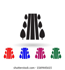 Trees along the road multi color icon. Simple glyph, flat vector of landscape icons for ui and ux, website or mobile application