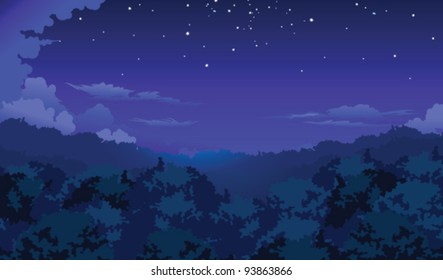 trees among night sky