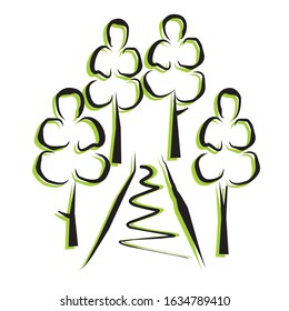 Trees around the road, vector illustration