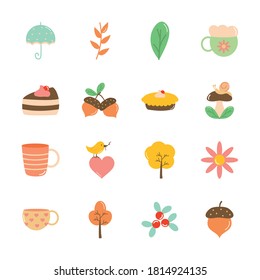 trees and autumn icon set over white background, flat style, vector illustration