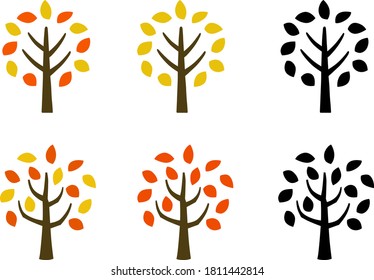 trees and autumn leaves Illustration set