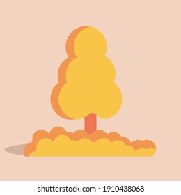 trees in autumn and shrubs at dusk, vector art illustration