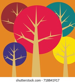 Trees background with owls. The trunk and leaves in separate layers. Vector.