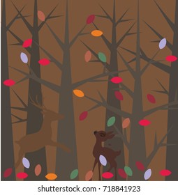 Trees background with owls. The trunk and leaves in separate layers. Vector.