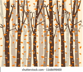 Trees background. The trunk and leaves in separate layers. Vector. a forest image