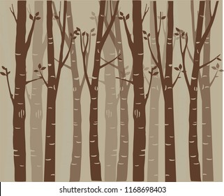 Trees background. The trunk and leaves in separate layers. Vector. a forest image