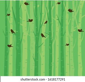 Trees background. The trunk and leaves in separate layers. Vector.