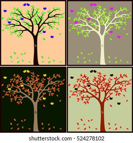 Trees background. The trunk and leaves in separate layers. Vector.