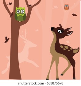 Trees background. The trunk and leaves in separate layers. Vector.