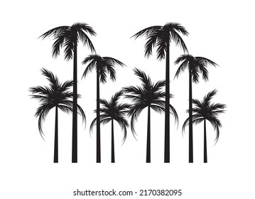 trees beach palms silhouettes icons