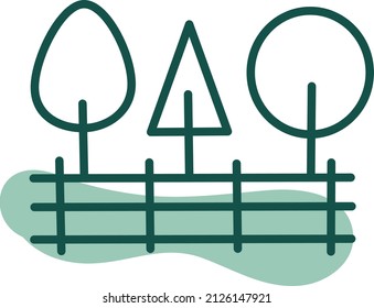 Árboles detrás de una valla, ilustración, vector sobre un fondo blanco.