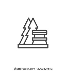Trees and bench line icon. linear style sign for mobile concept and web design. Forest park outline vector icon. Symbol, logo illustration. Vector graphics