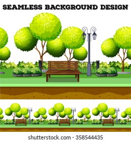 Trees and bench in the park illustration