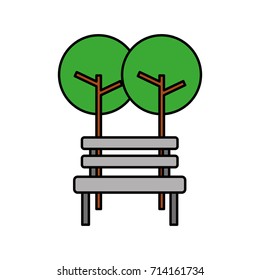 trees with bench park natural scene icon