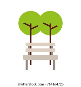 trees with bench park natural scene icon