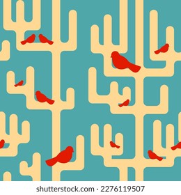 Trees and birds pattern seamless. Baby fabric texture