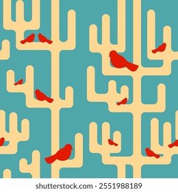 Trees and birds pattern seamless. Baby fabric texture