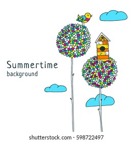 Trees and birds summer background