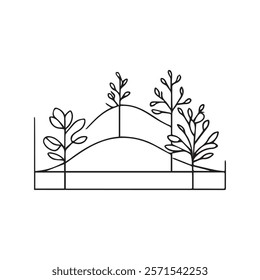 A trees black and white drawing of a hill with