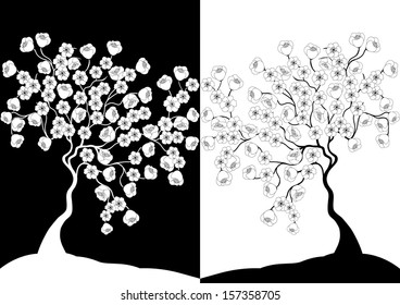 Trees in black and white vector illustration
