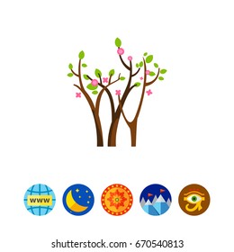 Trees blossoming in spring icon