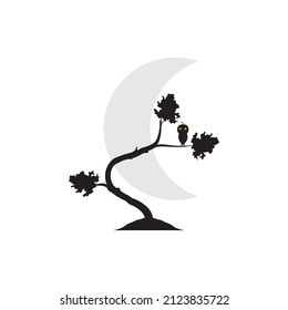 trees bonsai with owl logo design, vector graphic symbol icon illustration