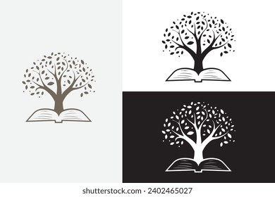 Trees and books for education white logo sample design art
