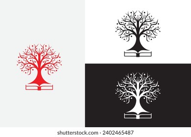 Trees and books for education white logo sample design art