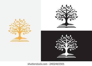 Trees and books for education white logo sample design art