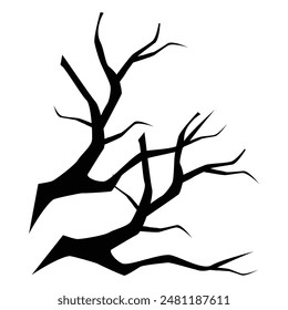 Trees branch silhouette isolated on white background.