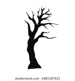 Trees branch silhouette isolated on white background.