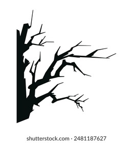 Trees branch silhouette isolated on white background.