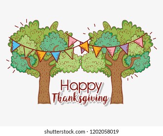 trees with branches leaves and party flags