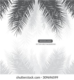Trees and branches silhouette in aqua. Detailed vector illustration. Forest banner. palm leaf silhouette.