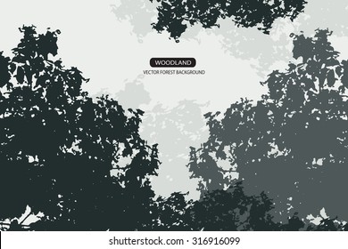 Trees and branches silhouette in aqua. Detailed vector illustration. Forest banner.