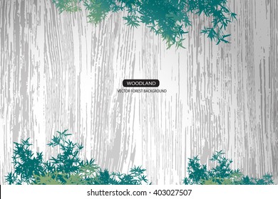 Trees and branches silhouette in aqua. Detailed vector illustration. Forest banner.